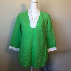 Jones New York Signature Linen Blouse Size Small Green White